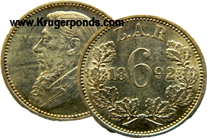 1892 ZAR Sixpence Silver
