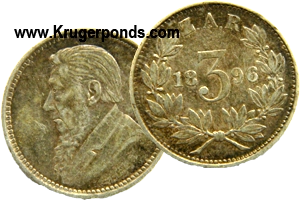 1896 ZAR Tickey - Threepence Silver
